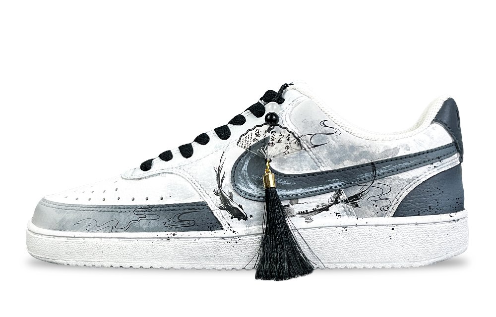 Nike Court Vision 1 The Fish's Journey In Water Anti Slip Wear Resistant Low Top Skateboard Shoes Men's White Black