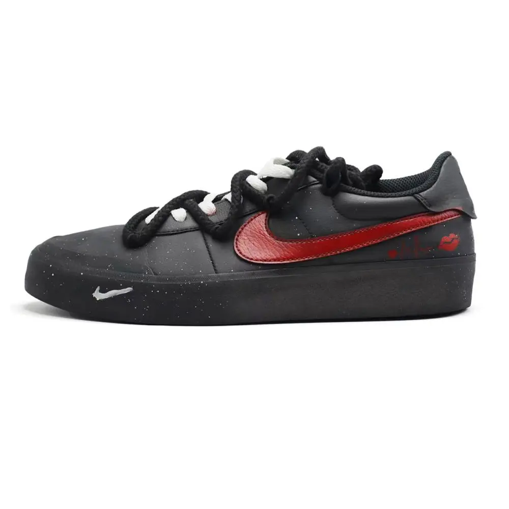 Nike Court Shot Heartbeat Abrasion Resistant Low top Skateboard Shoes Men's Black Red