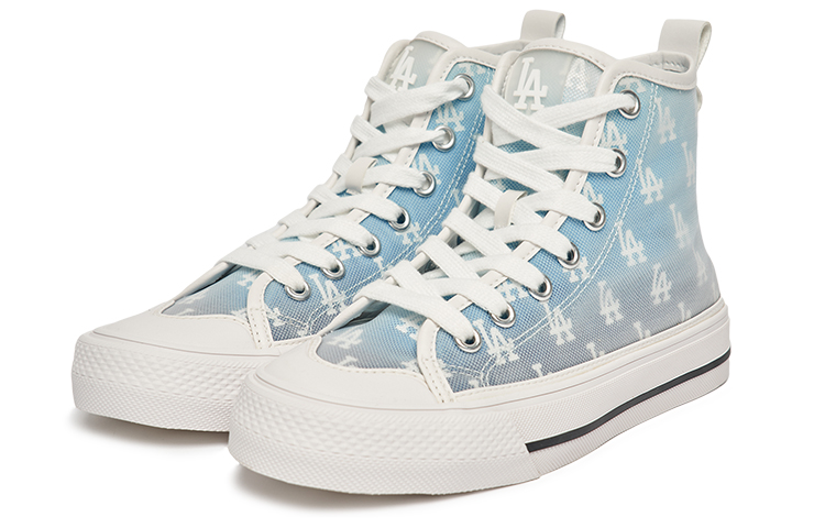 MLB Playball High Monogram Anti-Slip And Wear-Resistant Lightweight Cushioning High-Top Canvas Shoes Unisex White Blue