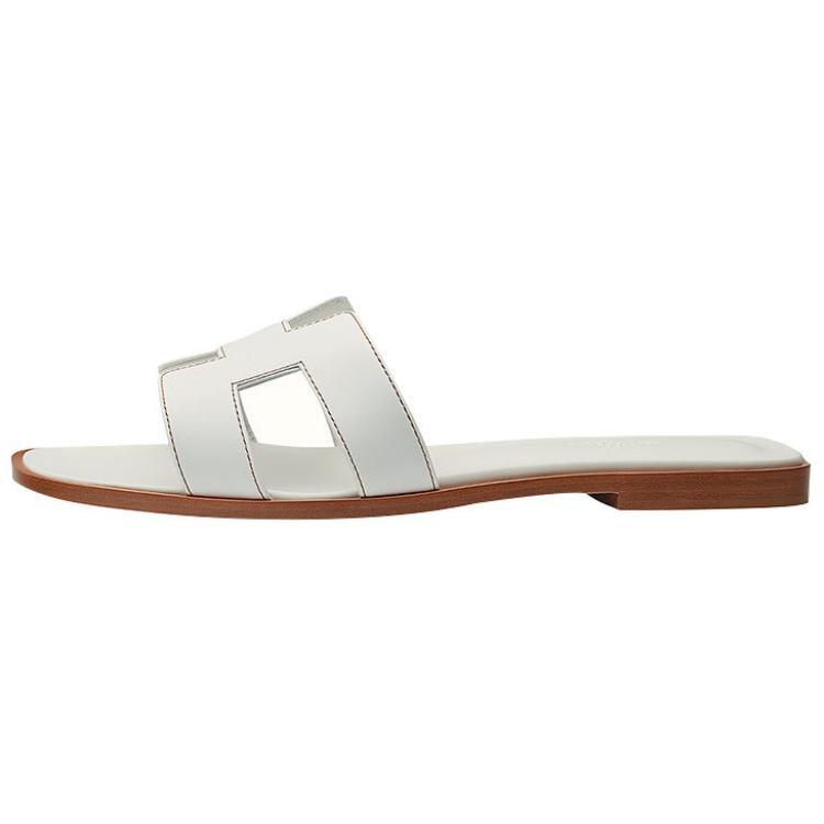 HERMES Oran Sandal Blanc Box Calfskin Leather