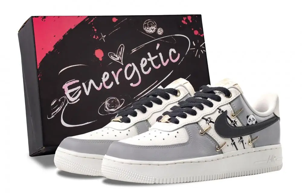 Nike Air Force 1 Bamboo Rhyme Panda Cushioning, Wear Resistant Low top Skateboard Shoes Women's White Gray