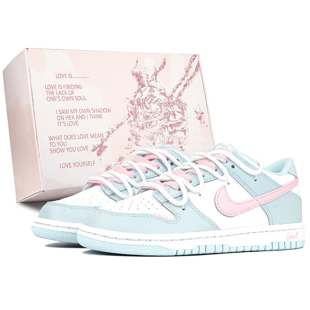 Nike Dunk Low Morning Dew Peach Slip-Resistant Breathable Low-Top Skateboard Shoes GS Blue Pink