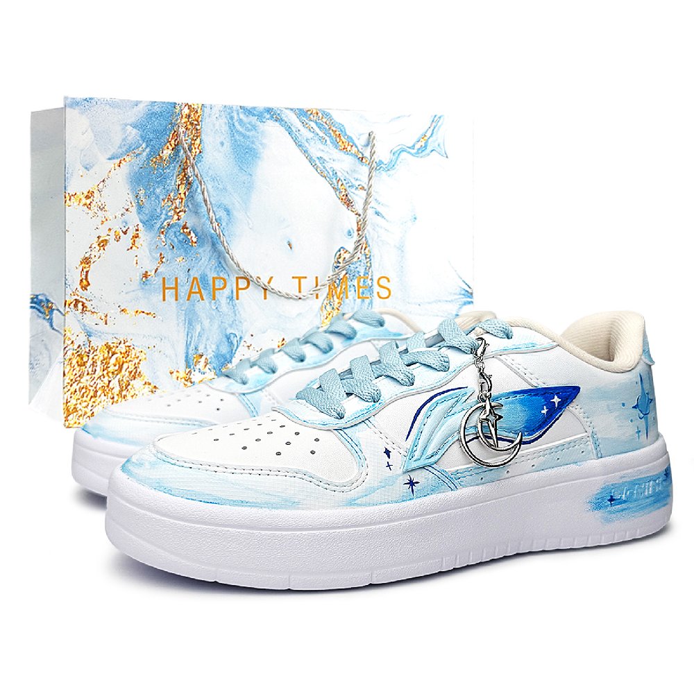 LiNing Pontoon Boats Non slip Lightweight Low Top Skateboard Shoes Unisex Sky Blue