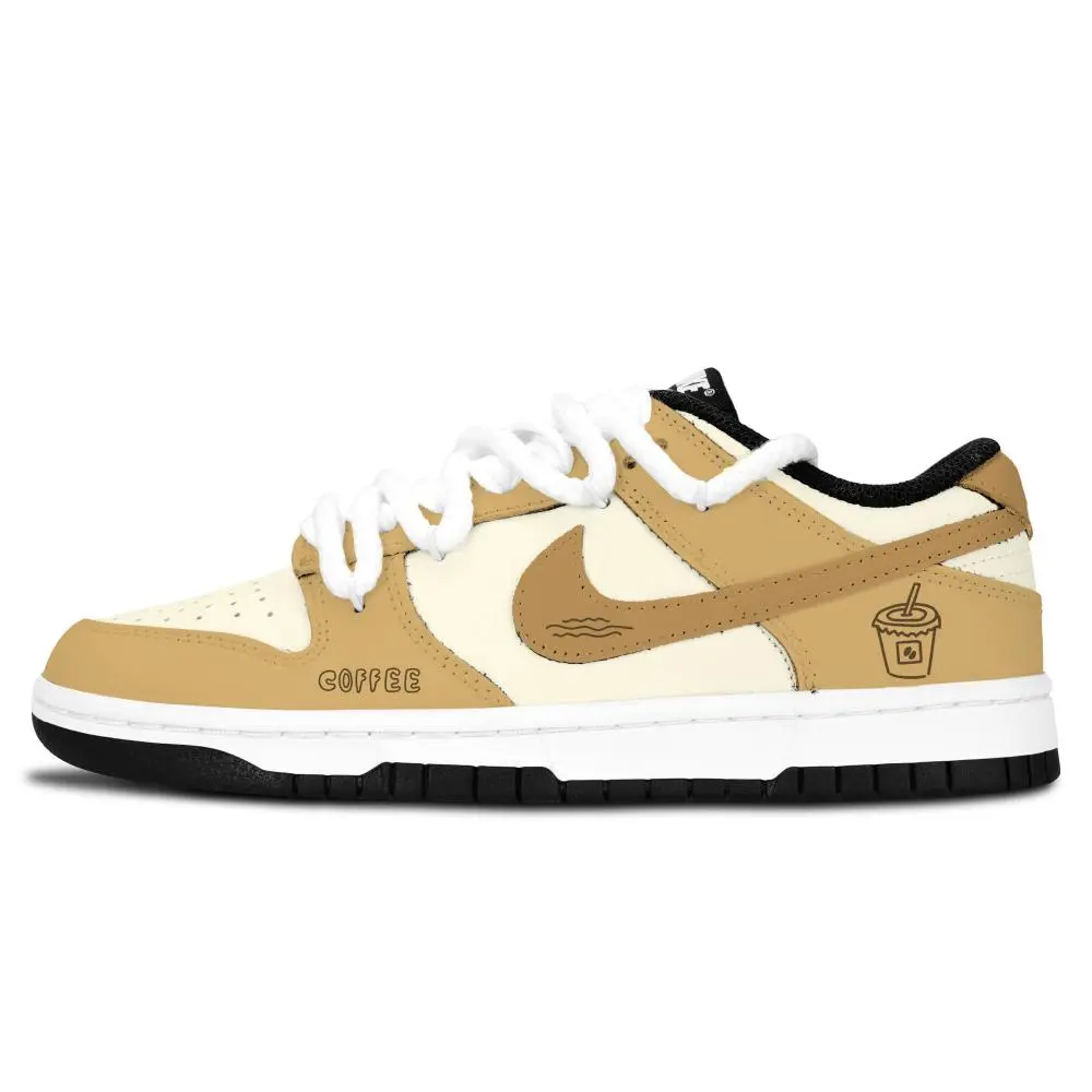 Nike Dunk Black White, Coffee Tale Abrasion Resistant Slip Resistant Low top Skateboard Shoes Unisex