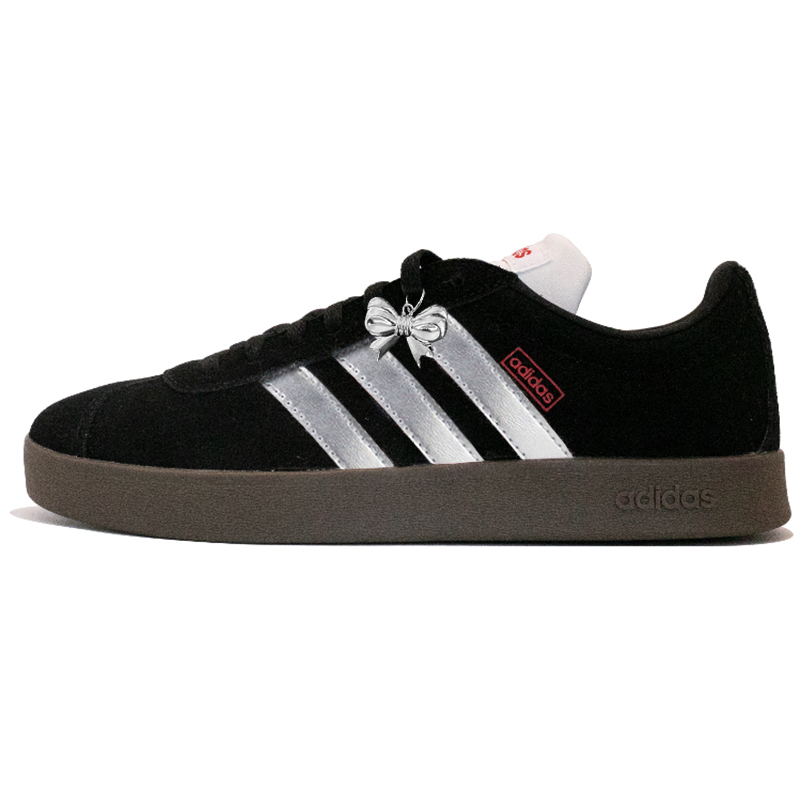 Adidas VL COURT 2.0 Silver Ballet Abrasion-Resistant Low-Top Skateboard Shoes Unisex Black Silver