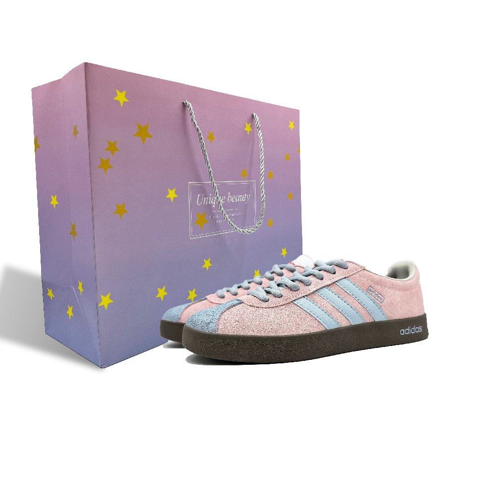 Adidas Neo VL Court 2.0 Non-slip Lightweight Low-Top Skateboard Shoes Unisex Gray Blue Pink