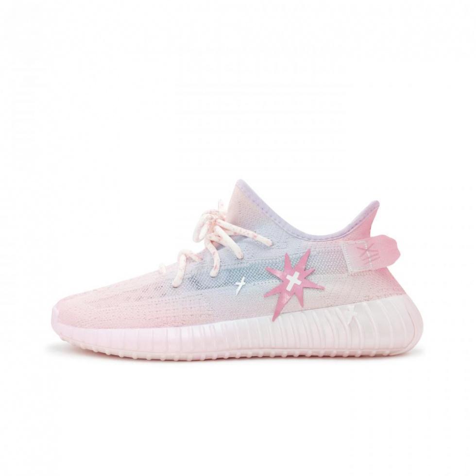 Adidas Originals Yeezy Boost 350 V2 Cushioned Slip-Resistant Low-Top Casual Shoes Unisex Ice Pink Blue