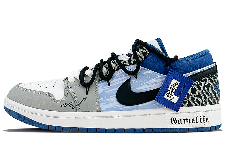 Jordan Air Jordan 1 Low-Top Vintage Basketball Shoes Unisex White Blue