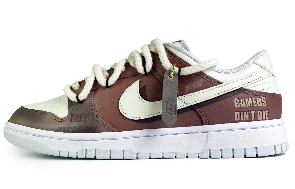 Nike Dunk Continuous Good Luck Wear-Resistant Low-Top Skateboard Shoes Unisex White Brown