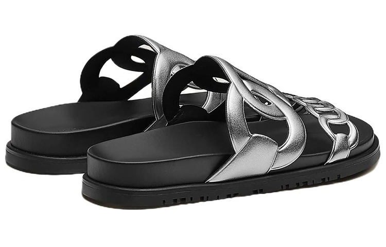 HERMES Extra Stylish Sandal Women's Black Silver