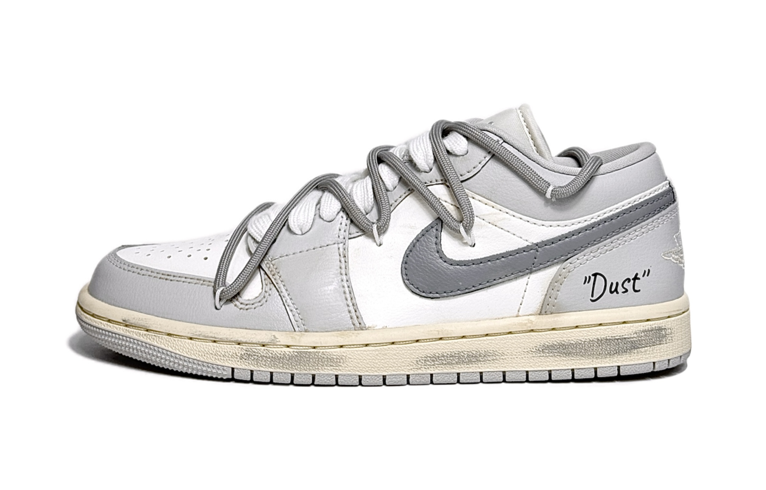Jordan Air Jordan 1 DUST, Wasteland Style Abrasion Resistant Low top Vintage Basketball Shoes Unisex Gray White