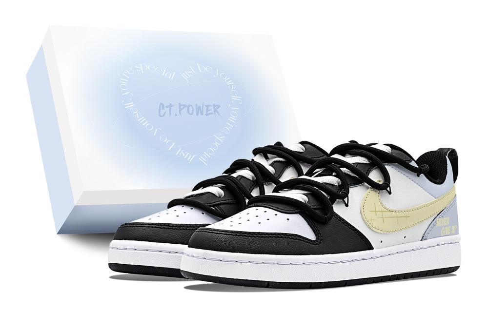 Nike Court Borough Impact-Resistant Quick-Drying Wear-Resistant Low-Top Skateboard Shoes GS Black White Yellow