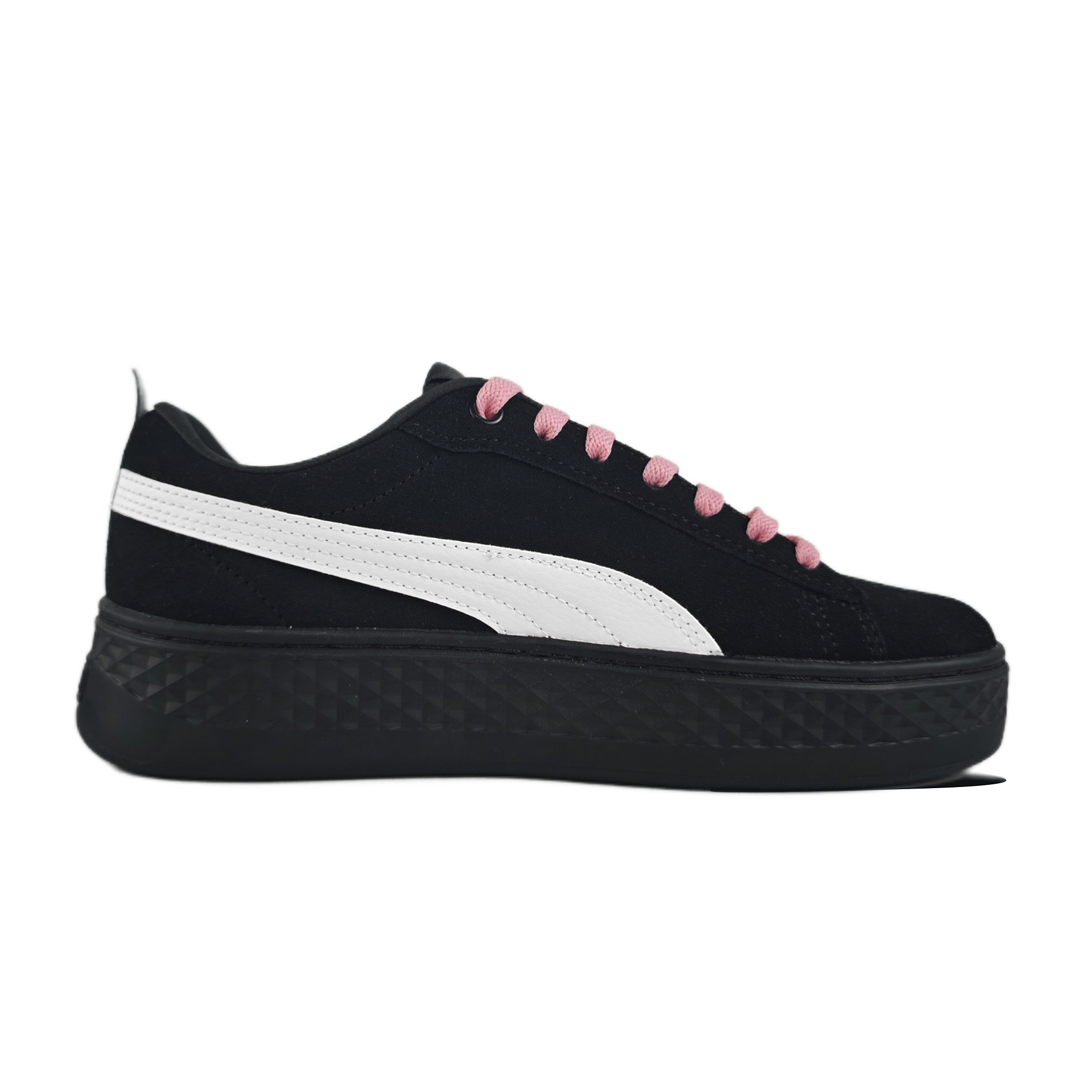 PUMA Smash Platform Cherry Blossoms Fall Abrasion Resistant Breathable Low top Skateboard Shoes Women's Black Pink
