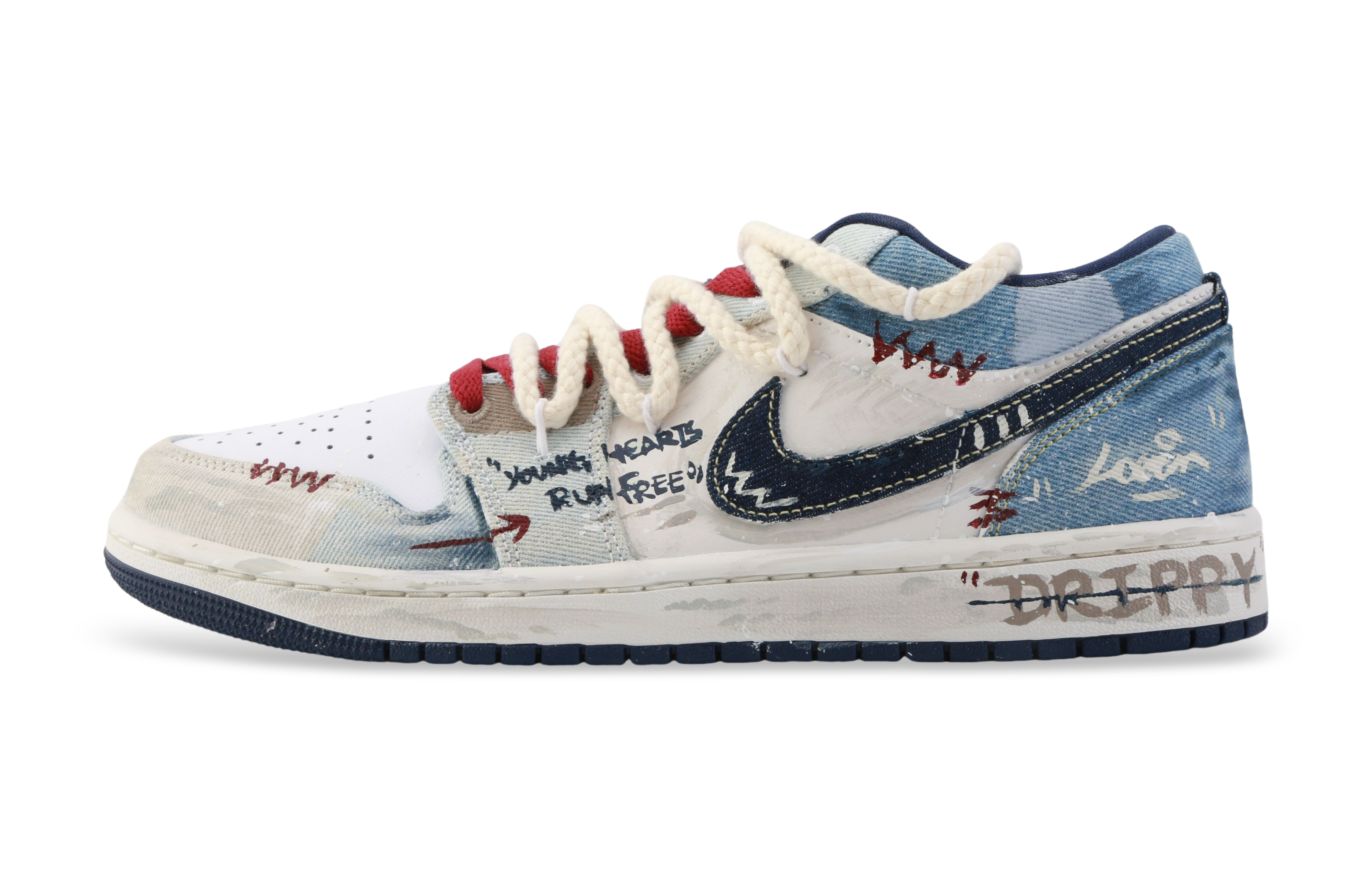 Jordan Air Jordan 1 Western Denim Abrasion Resistant Low Top Vintage Basketball Shoes Men's White Blue купить в интернет-магазине Yoocart с быстрой доставкой по России.
