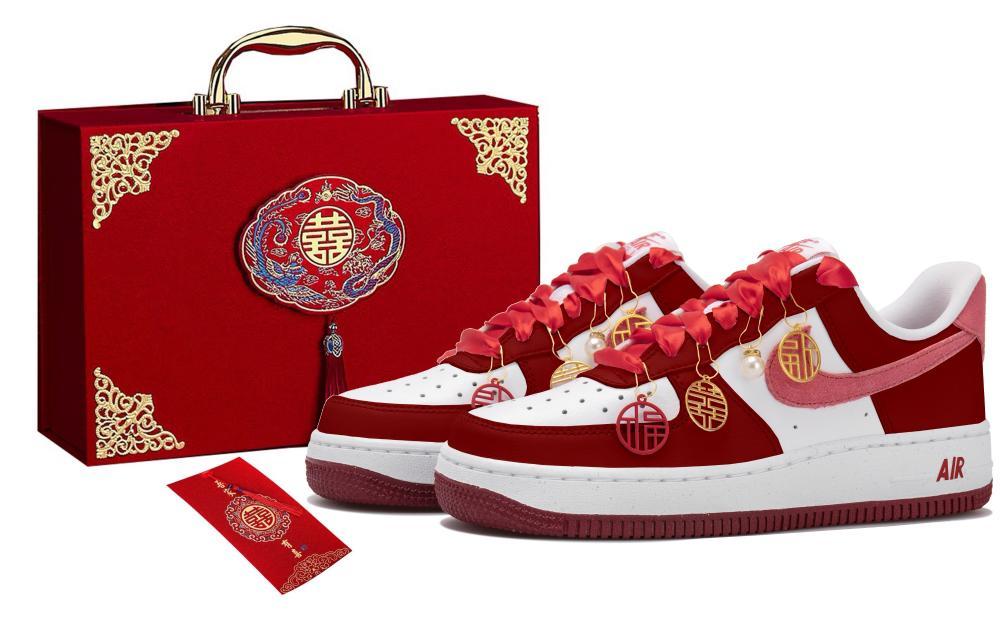 Nike Air Force 1 Anti Slip Wear Resistant Low Top Skateboard Shoes Women's White Red