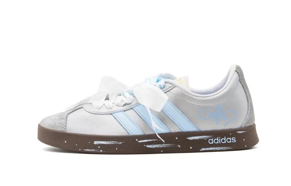 Adidas VL COURT 2.0 Abrasion Resistant Low top Skateboard Shoes Women's Silver Blue
