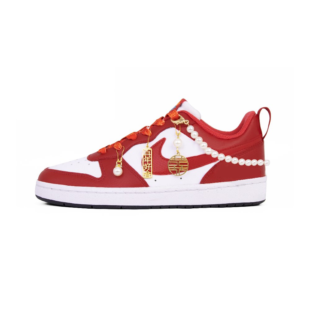 Nike Court Borough Skateboard Shoes Women's Low-Top Red/White/Gold