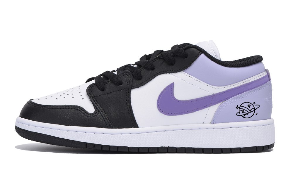 Jordan Air Jordan 1 Puppy Fragment Anti-Slip Wear-Resistant Low-Top Vintage Basketball Shoes Men Black Purple