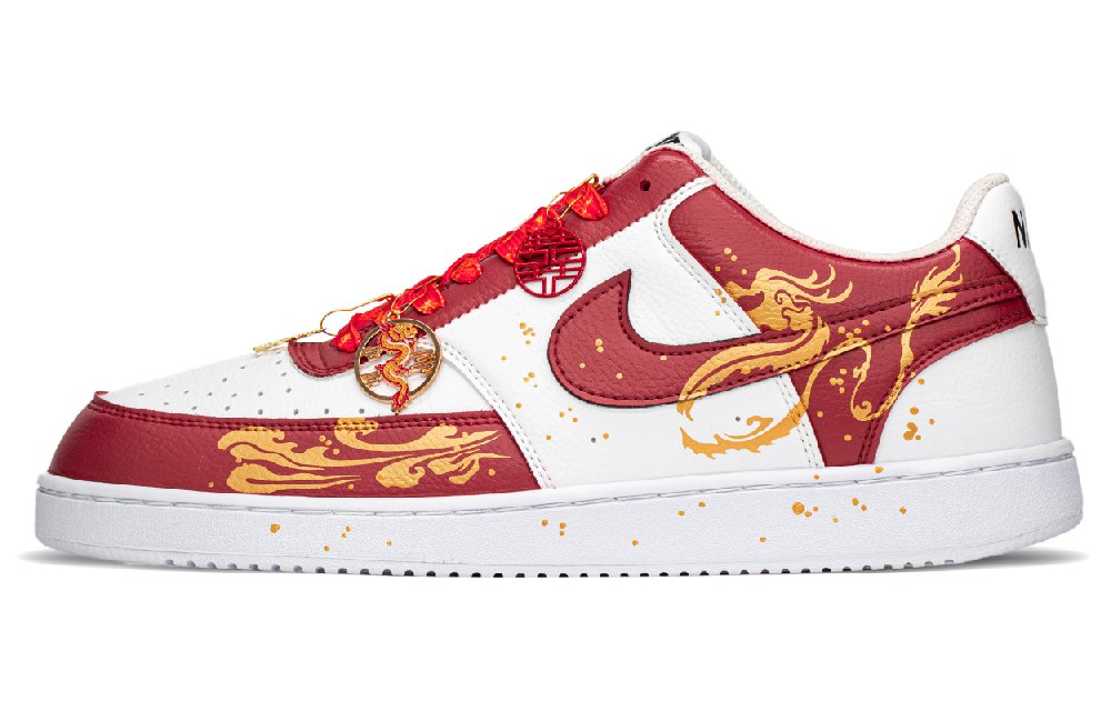 Nike Court Vision 1 Anti-Slip And Wear-Resistant Lightweight Height Increasing Low-Top Skateboard Shoes Men's Red Gold