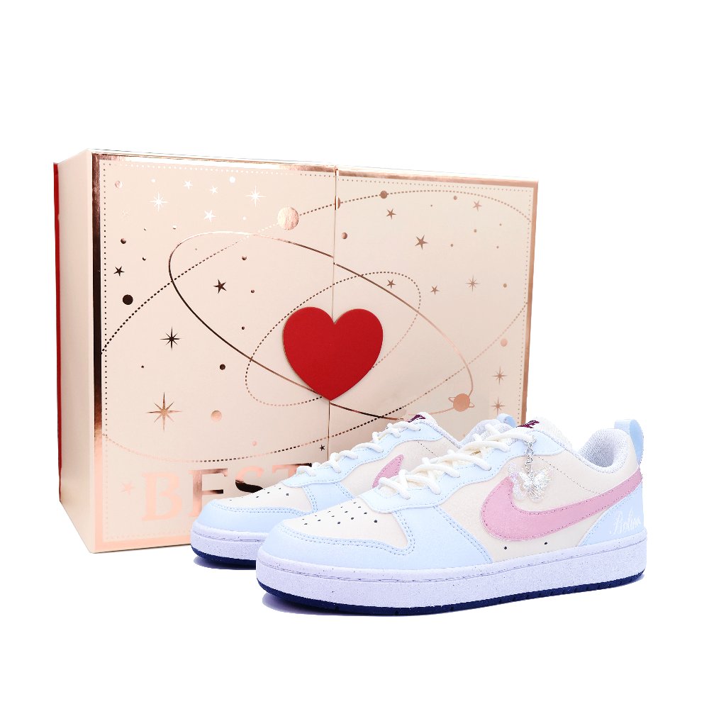Nike Court Borough Whale Heart Pink Mist Sea Box Balance Lightweight Low-Top Skateboard Shoes GS Pink Blue