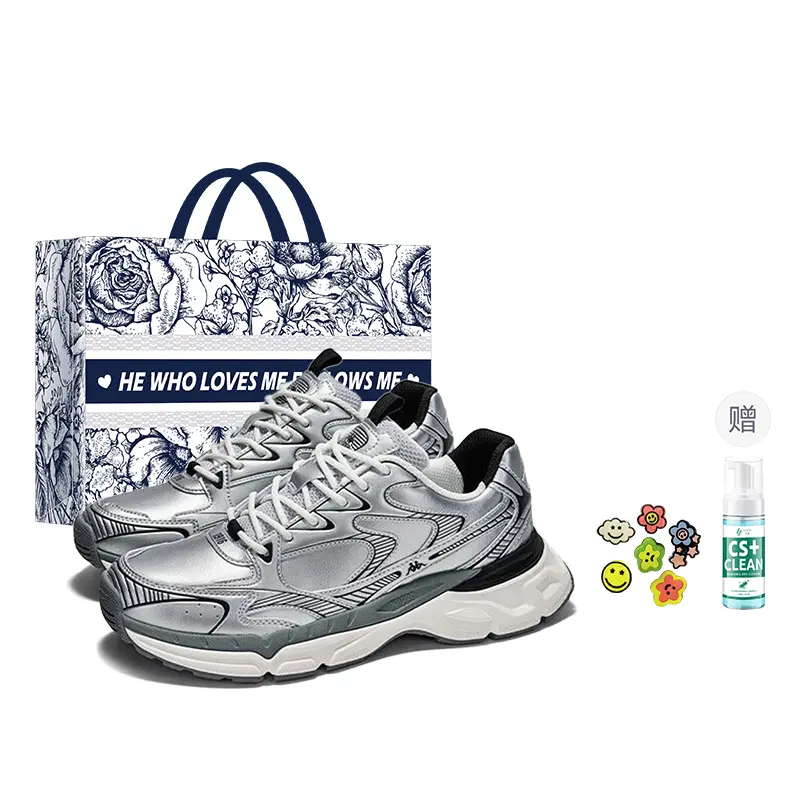 Kappa Cushioned Slip Resistant Abrasion Resistant Low Top Chunky Sneakers Unisex Silver