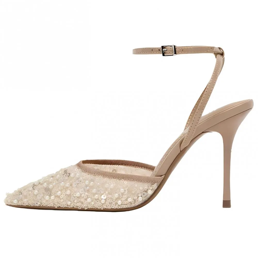 ZARA Slim Heel High Heels 10.5cm Women's Beige Umber