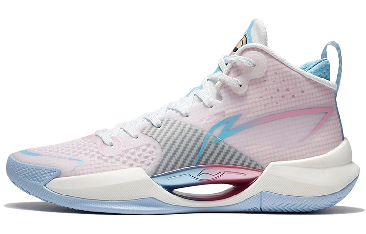 LINING Basketball Shoes Men's Mid top Standard White/Peach Pink
