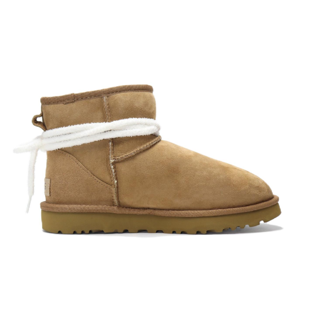 UGG CLASSIC MINI Lace-Up Bear Warm And Wear-Resistant Coverage Short Snow Boots Women's Dark Brown