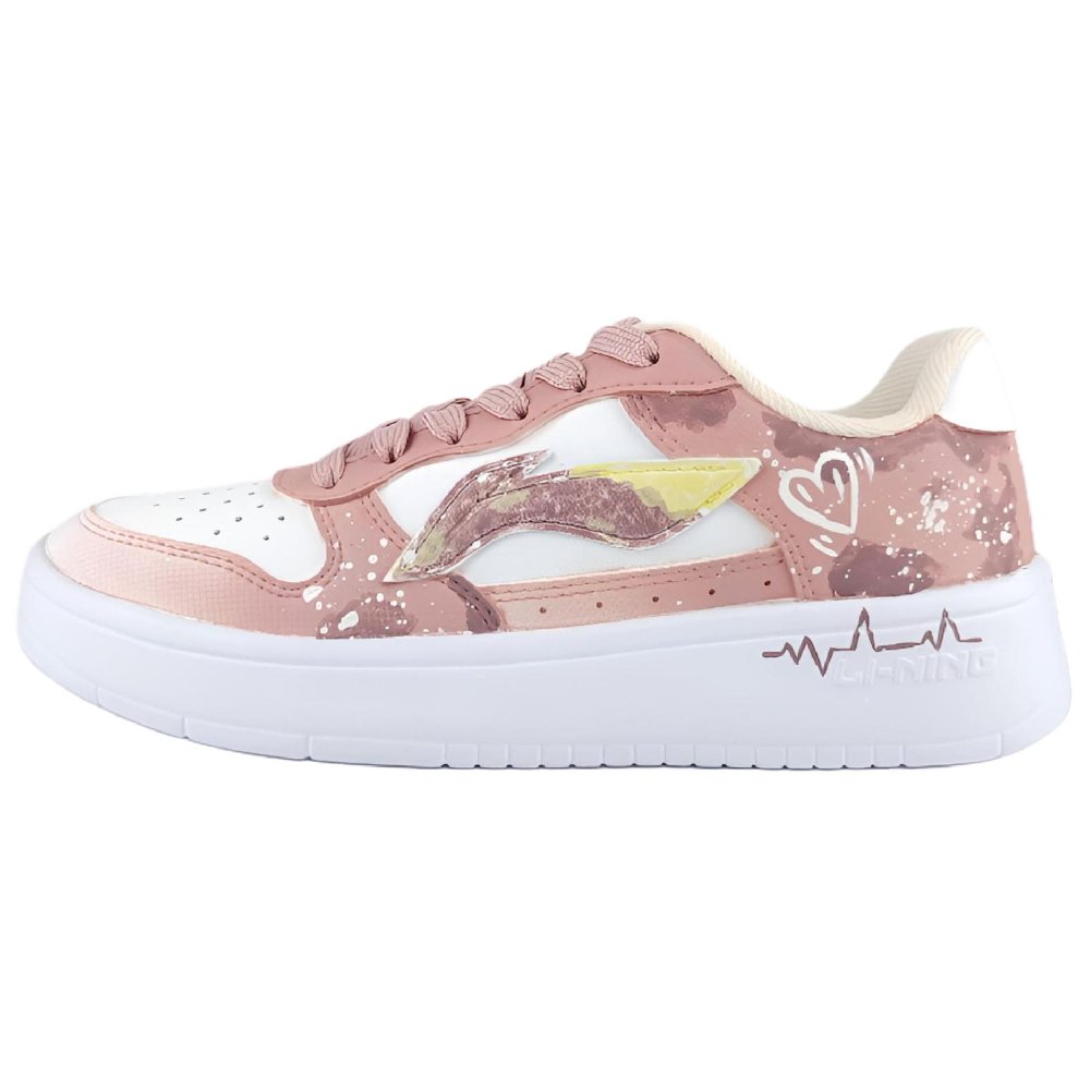 LiNing Pontoon Boats Wear resistant And Lightweight Low Top Skateboard Shoes Women's Pink White
