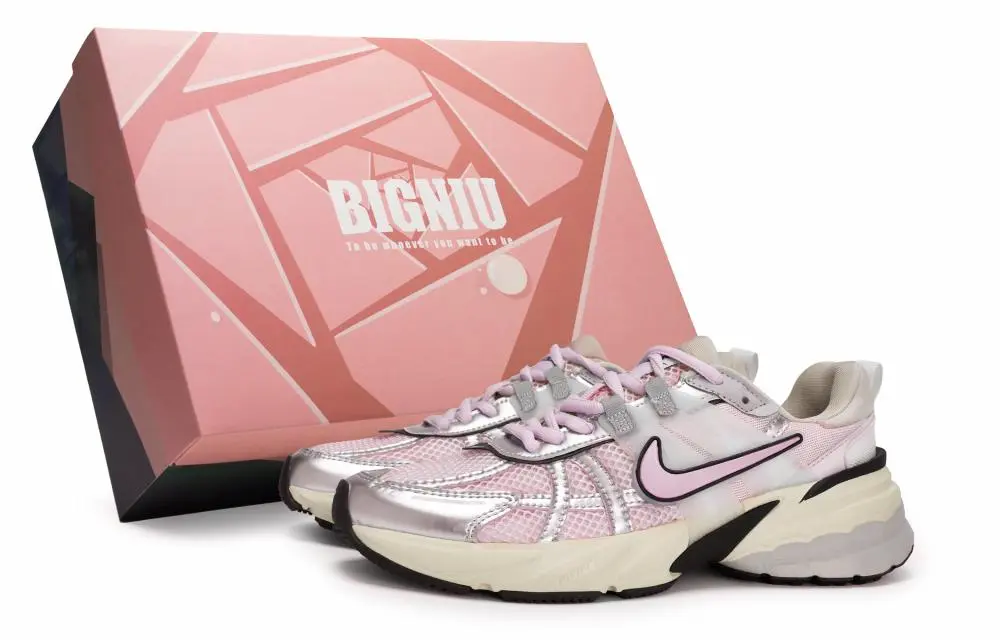 Nike V2K Run Shock Absorbers Slip Resistant Abrasion Resistant Low Top Running Shoes Women's Silver Light Pink