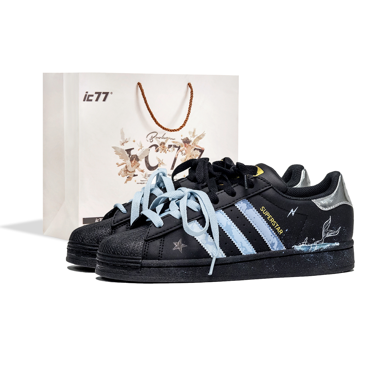 Adidas Originals SUPERSTAR Anti-Slip Wear-Resistant Low-Top Skateboard Shoes Unisex Black Blue