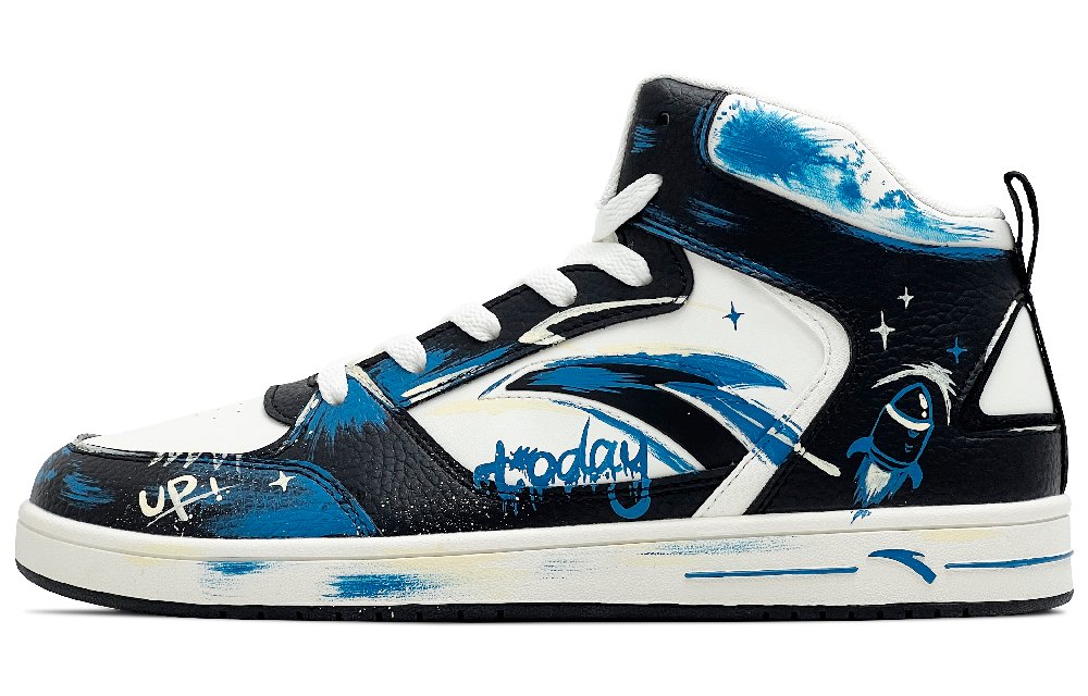 Anta Anti-Slip And Wear-Resistant Lightweight Mid-Top Skateboard Shoes Men's White Black Blue