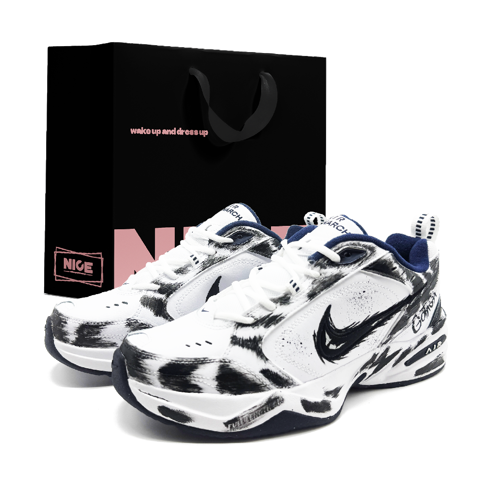 Nike Air Monarch 4 Low Top Chunky Sneakers Men's Black White