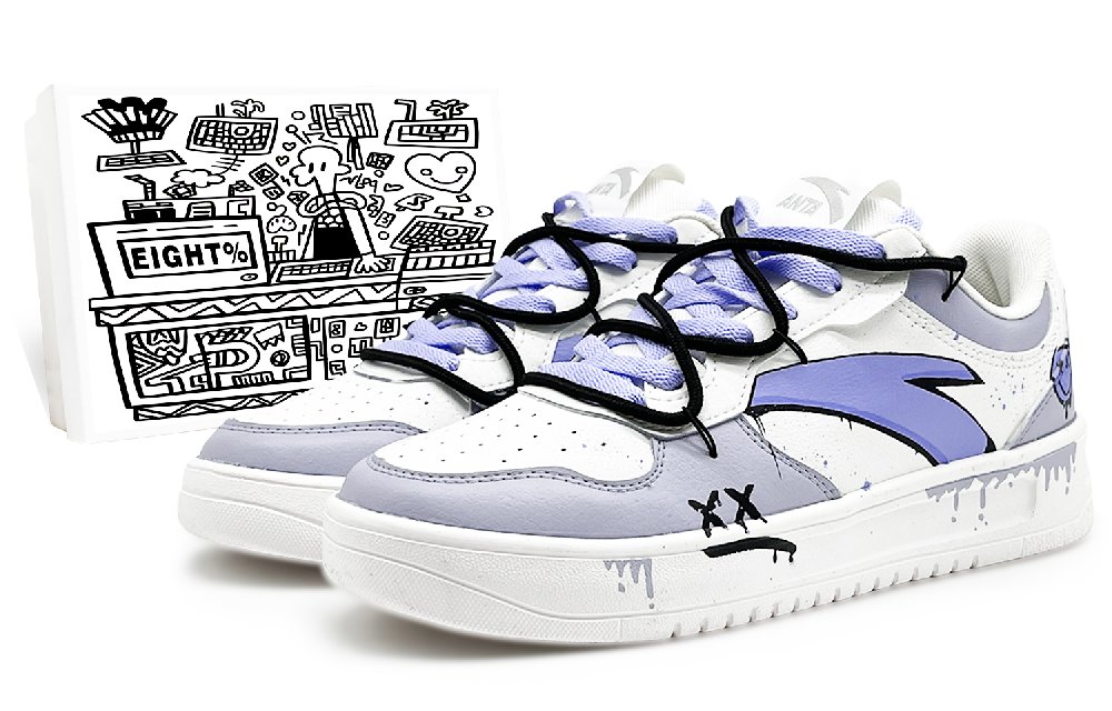 Anta Slip-Resistant Cushioning Low-Top Skateboard Shoes Men's White Purple