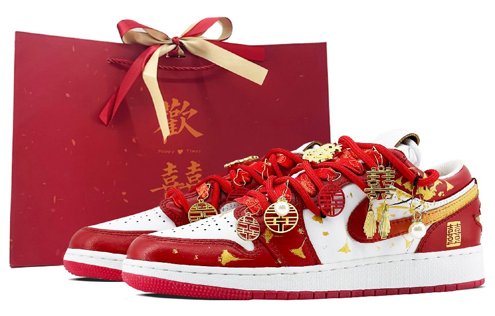 Jordan Air Jordan 1 Low-Top Vintage Basketball Shoes GS White Red