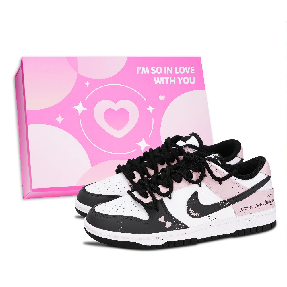 Nike Dunk Black White, Love Forever Abrasion Resistant Low Top Skateboard Shoes Unisex Pink