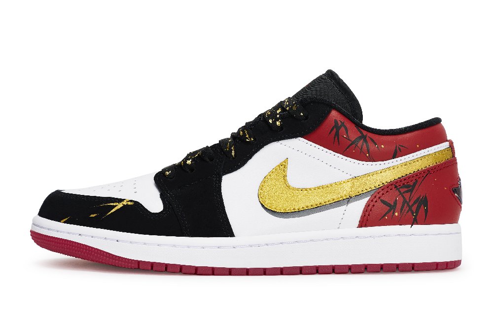 Jordan Air Jordan 1 Vintage Basketball Shoes Unisex Low Top Black/White/Red/Gold