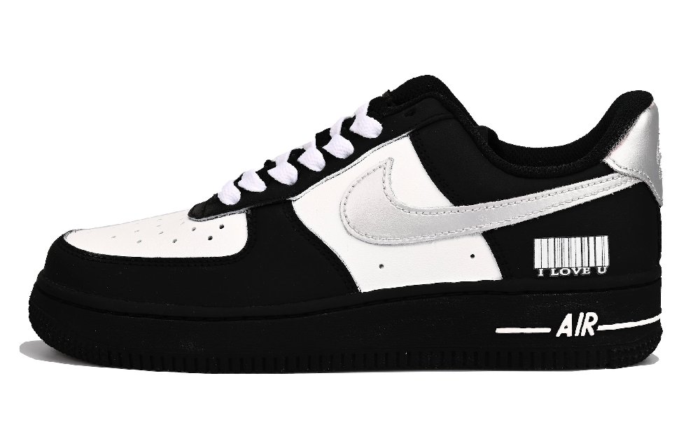 Nike Air Force 1 Slip Resistant Low Top Skateboard Shoes Unisex Black Silver