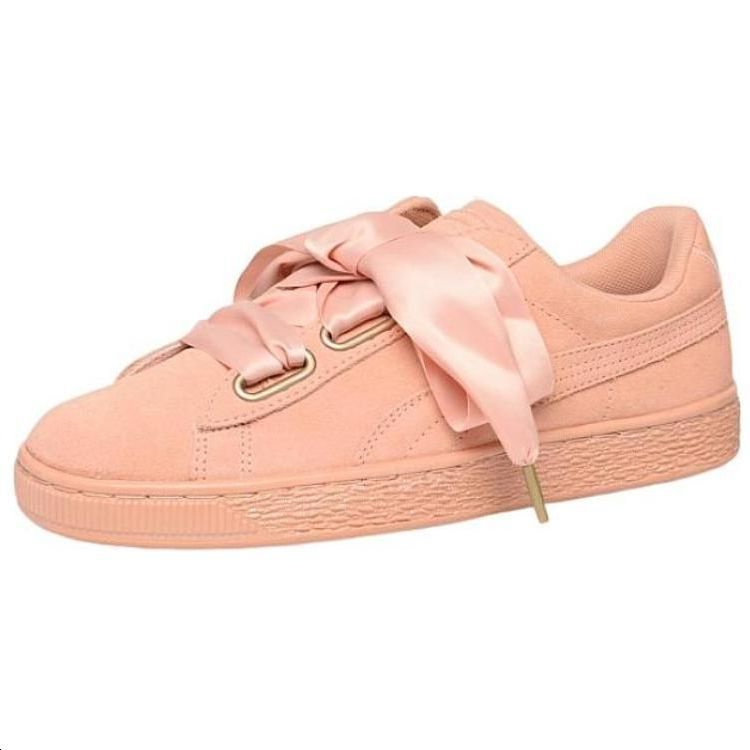 PUMA Suede Heart Satin Anti Slip Wear Resistant Low Top Skateboard Shoes Women's Light Pink