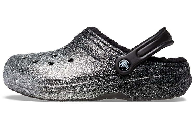 Crocs Classic Glitter Lined Clogs 'Black Silver'