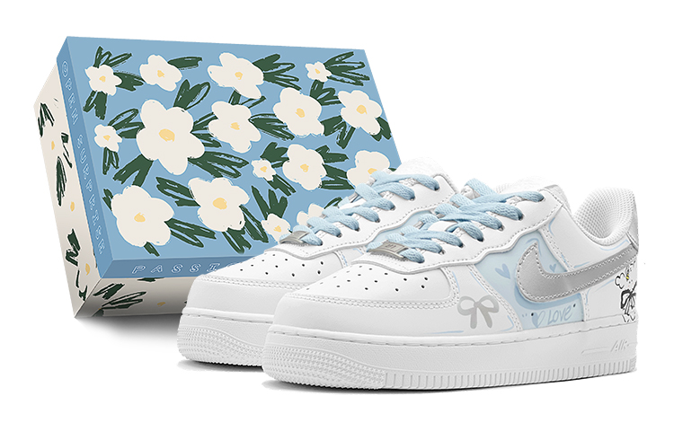 Nike Air Force 1 Air Force 1 Romantic 520 Cotton Candy Puppy Low Top Skateboard Shoes Women's Blue Silver