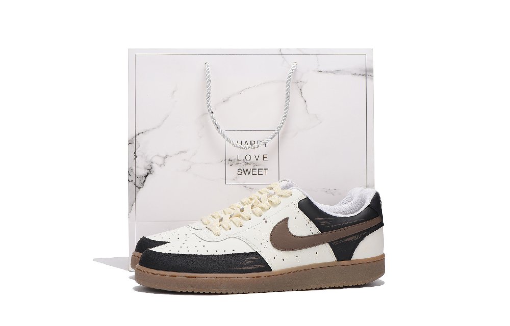 Nike Court Vision 1 Low Top Skateboard Shoes Unisex White Black Brown