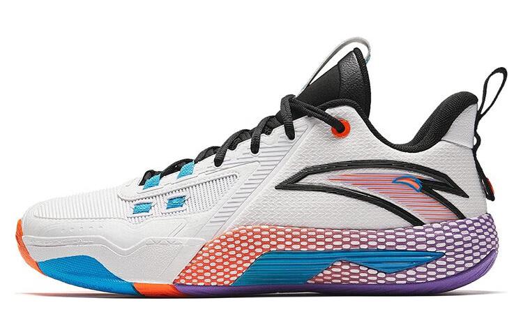 Anta Quick Battle 5 Cushioning Wear-Resistant Mid-Top Basketball Shoes Men's White Black Blue