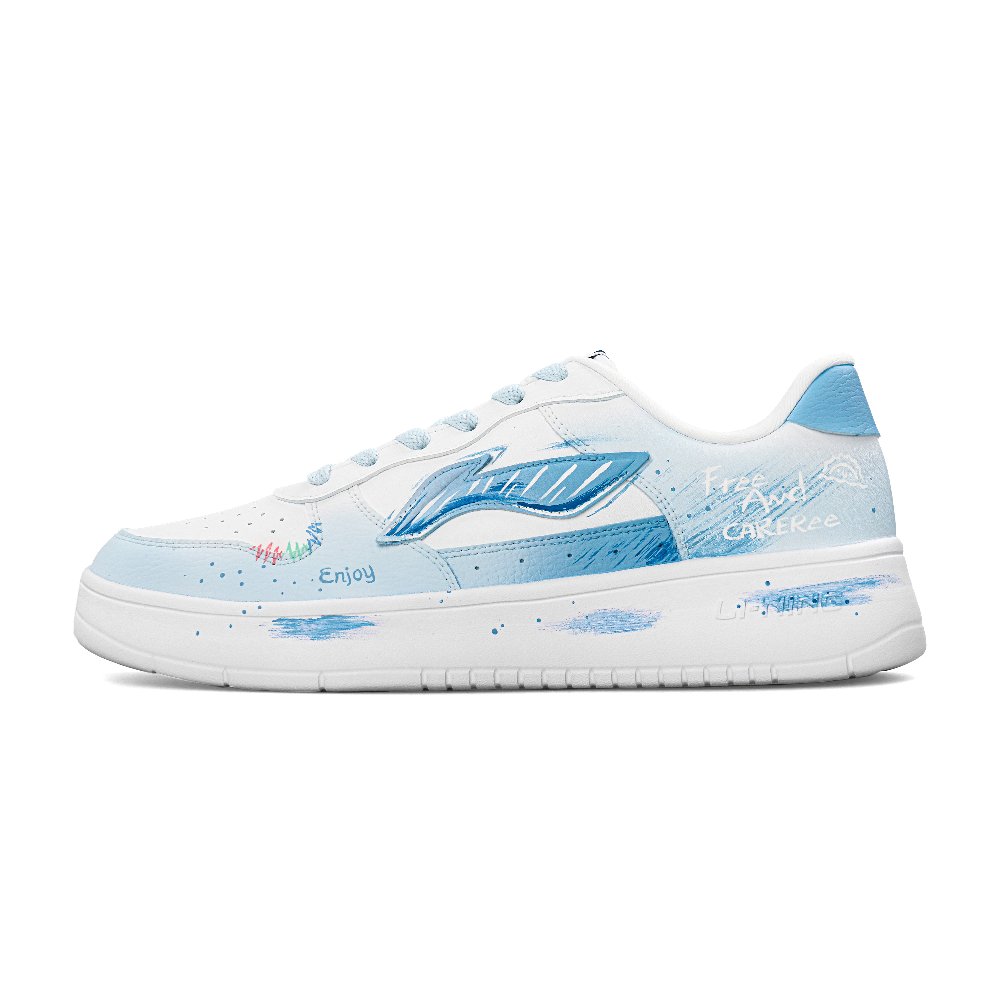 LiNing Pontoon Boats Abrasion Resistant Breathable Low Top Skateboard Shoes Unisex Blue White