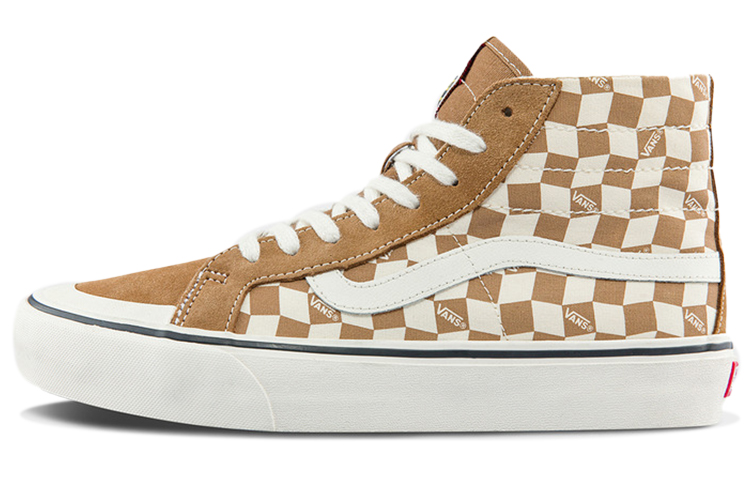 Vans SK8 Hi High Top Casual Skate Shoes Unisex Brown White Grid