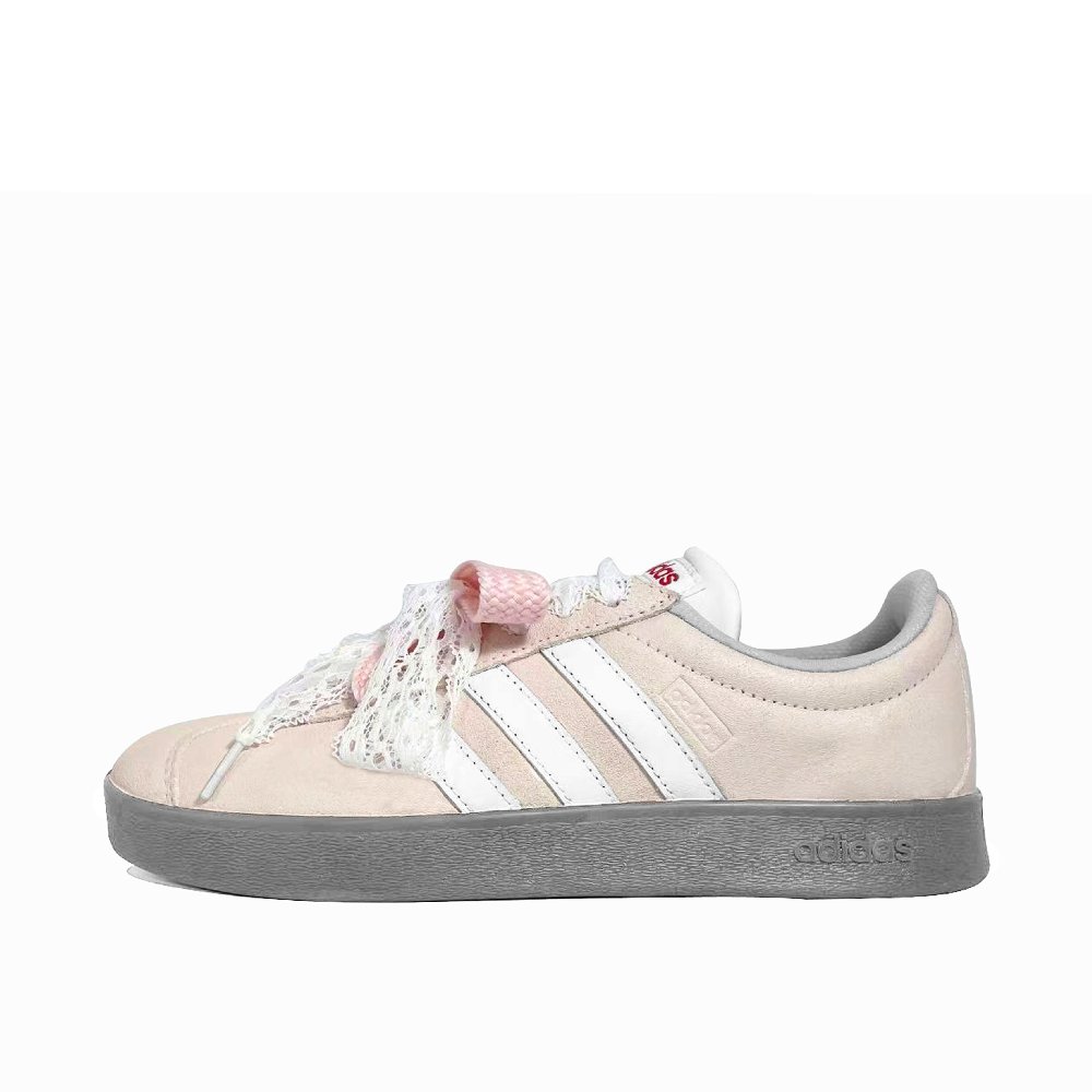 Adidas VL COURT 2.0 Cherry Mist Double Bud Coverage Abrasion Resistant Low Top Skateboard Shoes Unisex Pink White