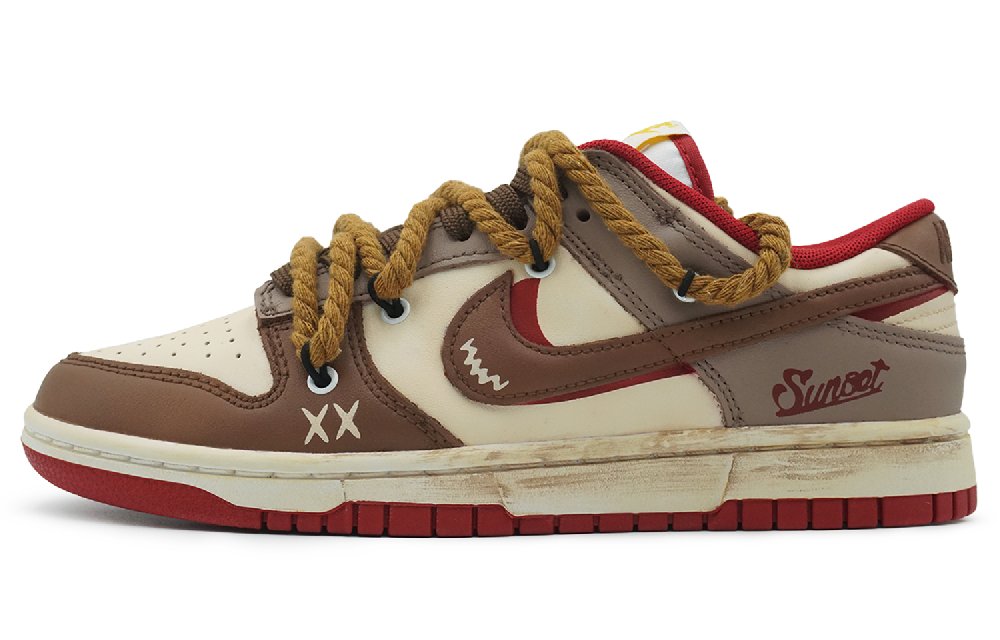 Nike Dunk Low-Top Skateboard Shoes Men's Brown Yellow Red