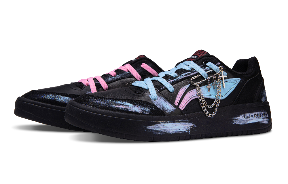 LiNing Yuanbao V3 Slip Resistant Abrasion Resistant Low top Skateboard Shoes Men's Blue Pink Mismatched