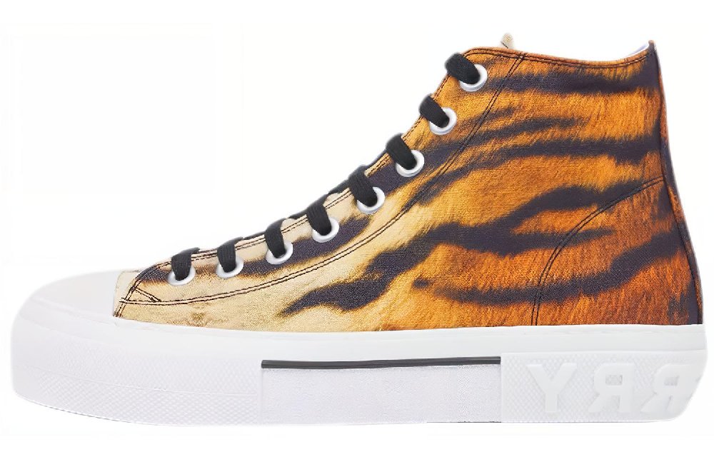 Burberry Tiger Year Collection High-Top Stylish Skateboarding Shoes Women's Brown Yellow