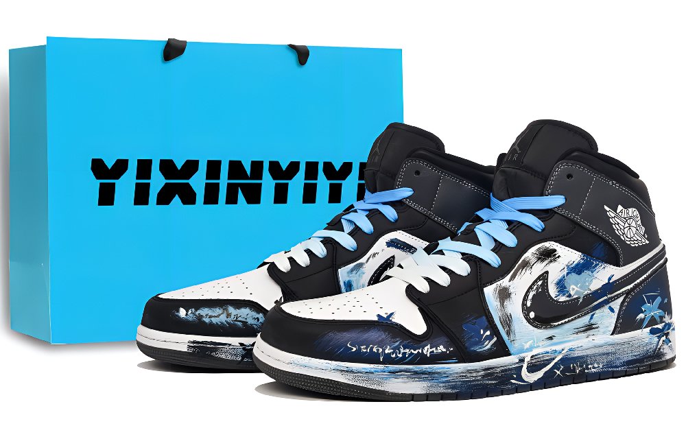 Jordan Air Jordan 1 Abrasion Resistant Mid Top Vintage Basketball Shoes Men's Ice Blue